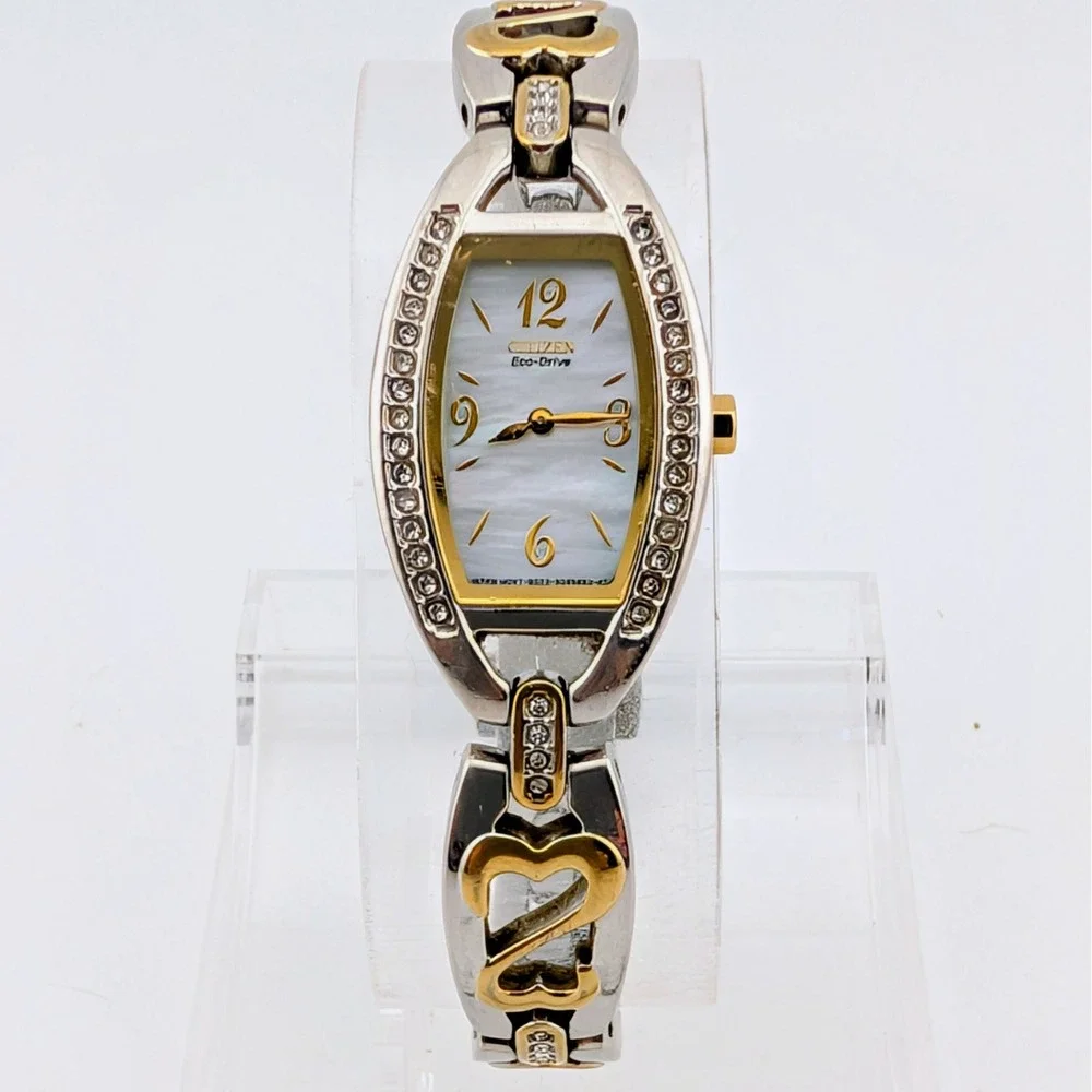Citizen Silhouette B023 MOP Crystal Two Tone Heart Link Watch New Capacitor 5.74